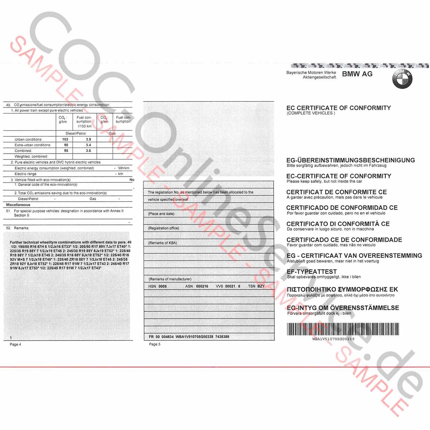 COC Document for BMW (Certificate of Conformity)