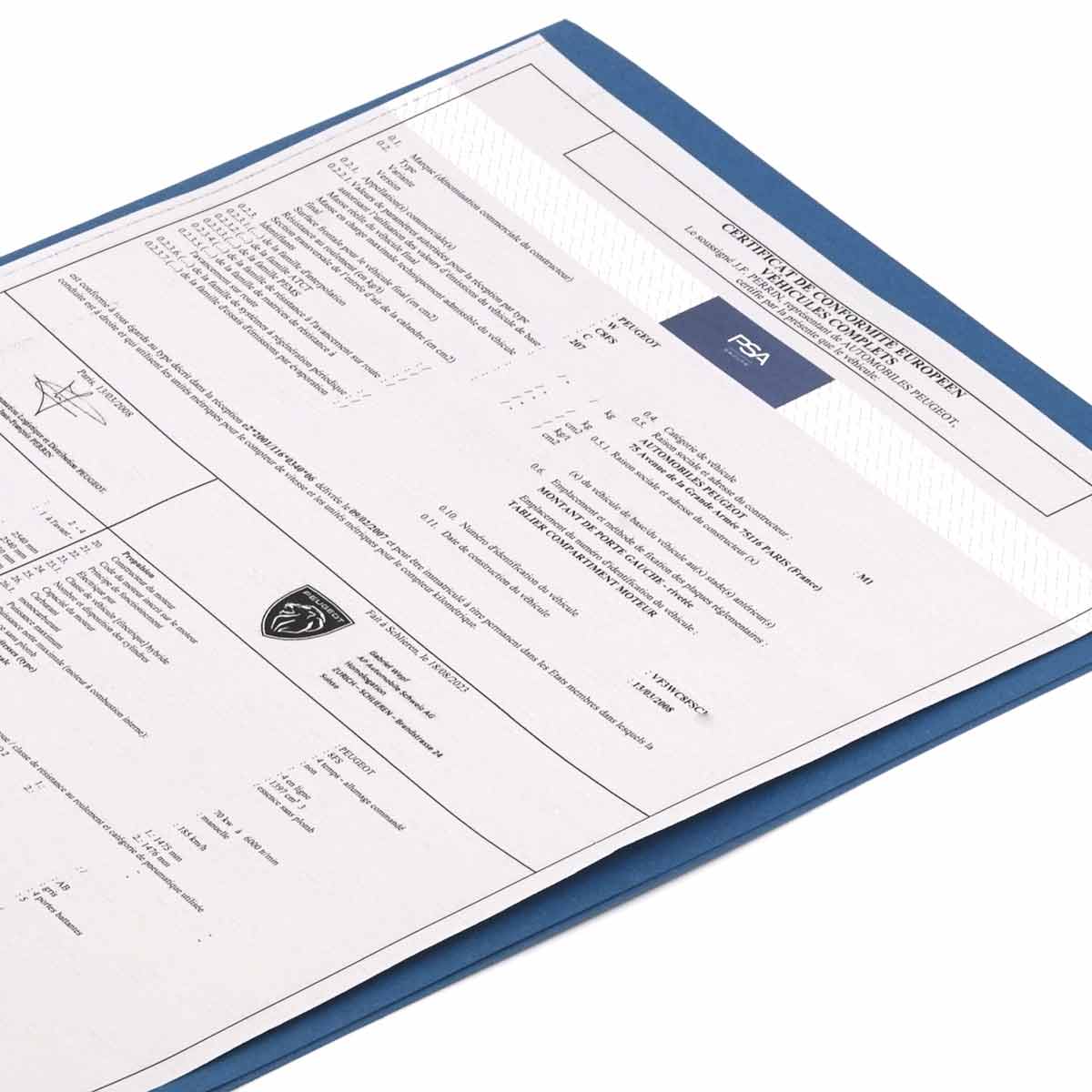COC-papieren voor Peugeot (certificaat van overeenstemming)