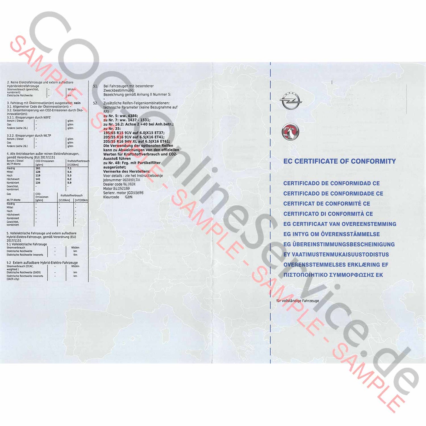 COC Document for OPEL (Certificate of Conformity)