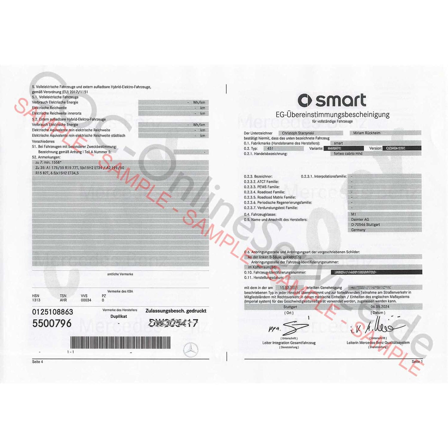 COC Documents for Smart (Certificate of Conformity)