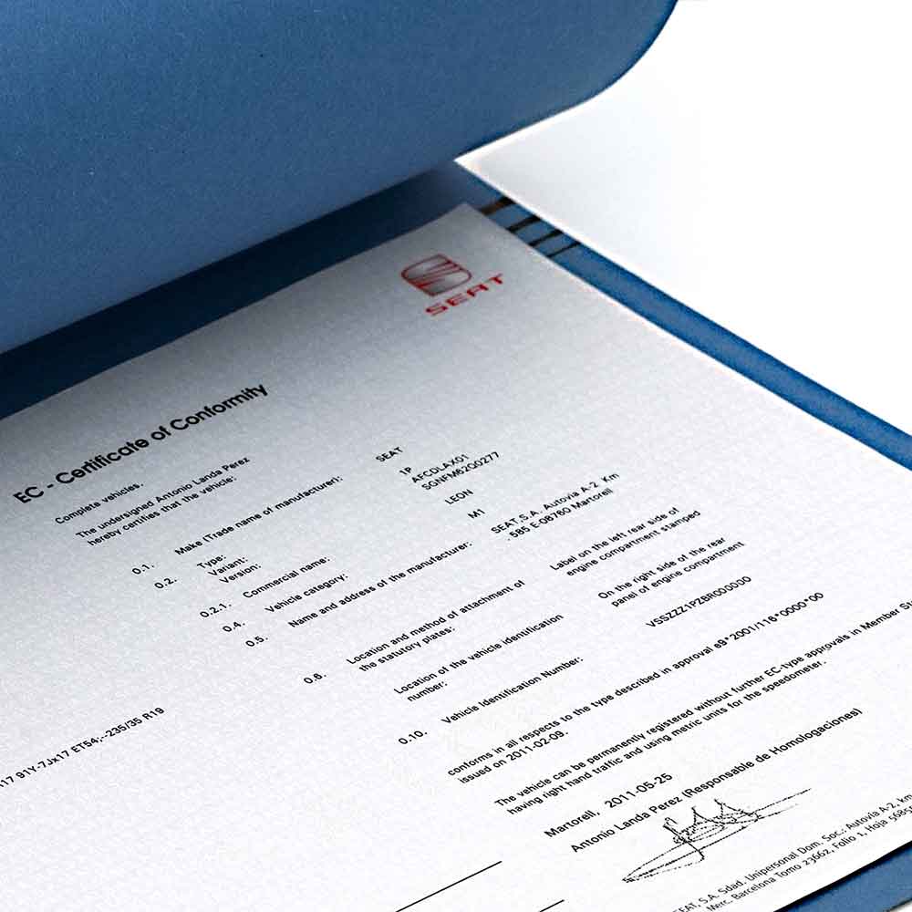 COC-papieren voor SEAT (Certificate of Conformity)